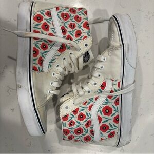 SK8-HI Vans Off The Wall White Red Flowers Poppy HighSneakers womens 9 men’s 7.5